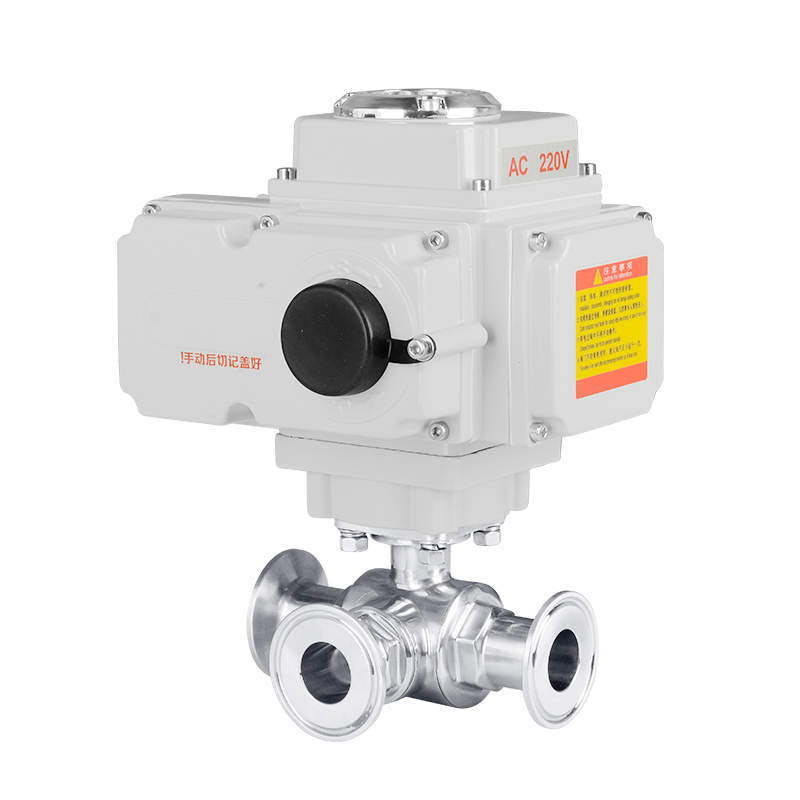 Sanitary stainless steel quick-install 3-way electric ball valve